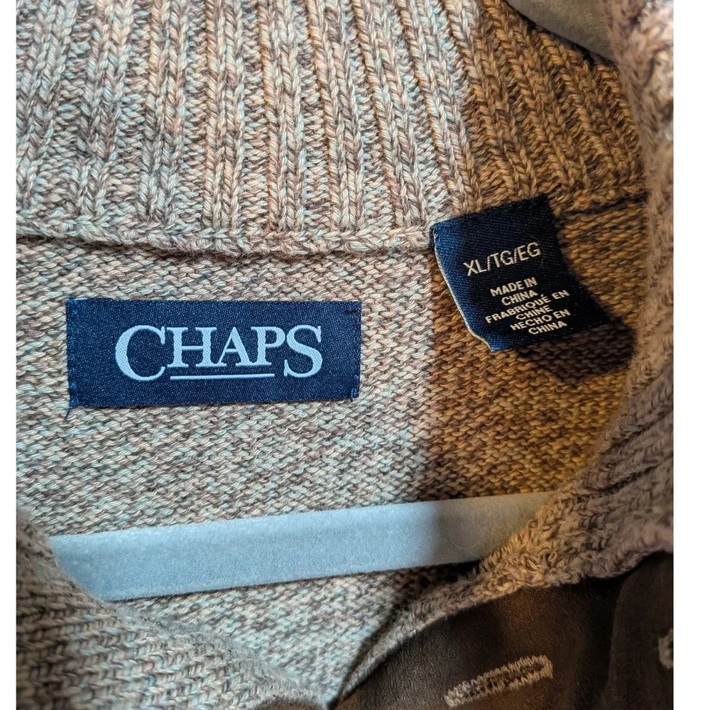 Brown‎ XL Academia Tweed Grandpa Preppy Buttons Pullover Men's Chaps Sweater